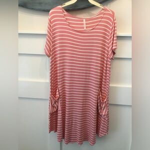 My Story Relaxed Pink & White Striped Pocket Tunic Beach Cover